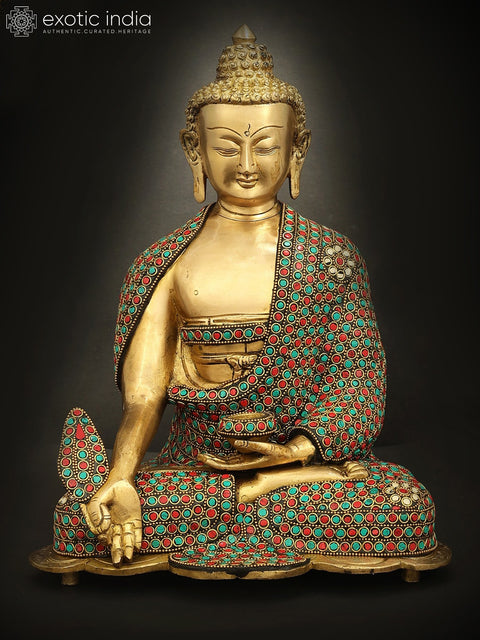 10" Medicine Lord Buddha With Ring Inlay Work In Brass | Handmade | Made In India
