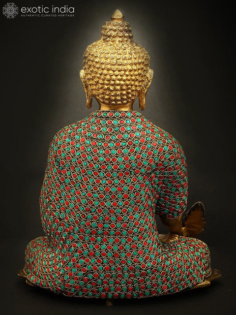 10" Medicine Lord Buddha With Ring Inlay Work In Brass | Handmade | Made In India