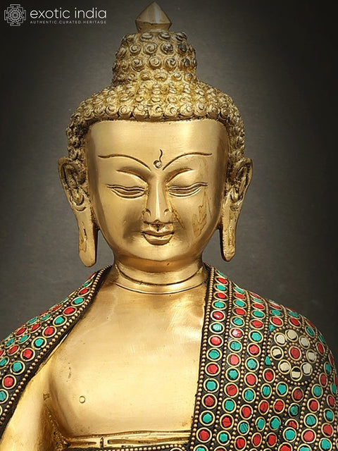 10" Medicine Lord Buddha With Ring Inlay Work In Brass | Handmade | Made In India