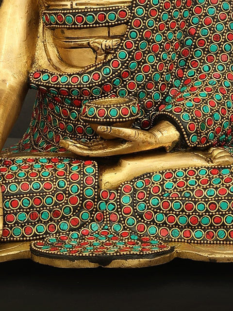 10" Medicine Lord Buddha With Ring Inlay Work In Brass | Handmade | Made In India