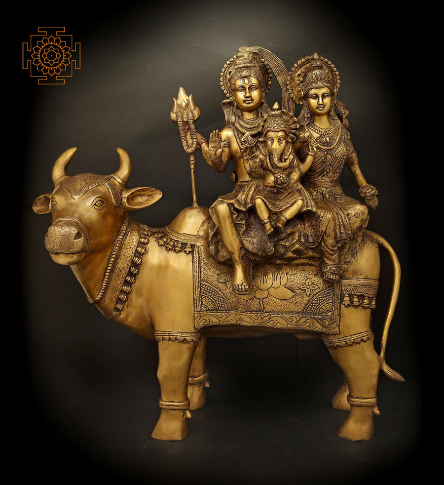 24" Shiva Parivar Seated on Nandi Brass Statue Handmade