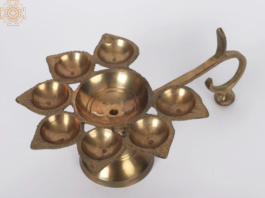 6" Handmade Seven Wicks Brass Lamp for Pooja