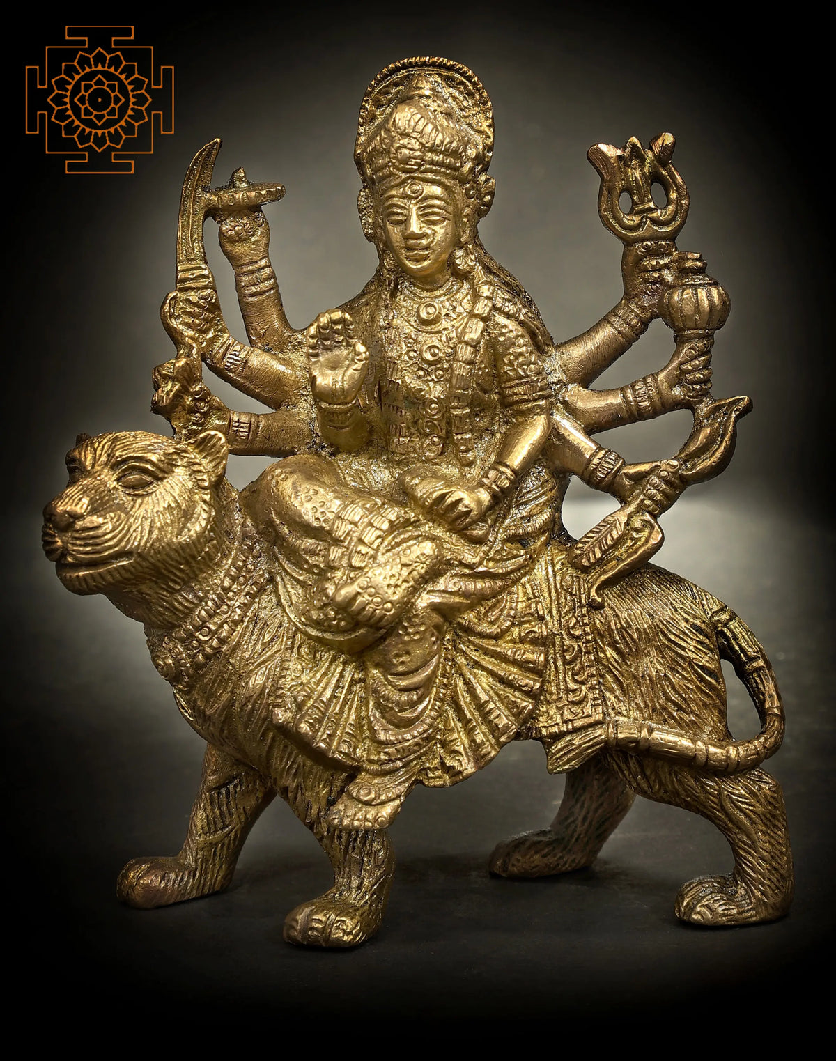 4" Goddess Durga Statue Seated on Lion in Brass | Handmade | Made in India
