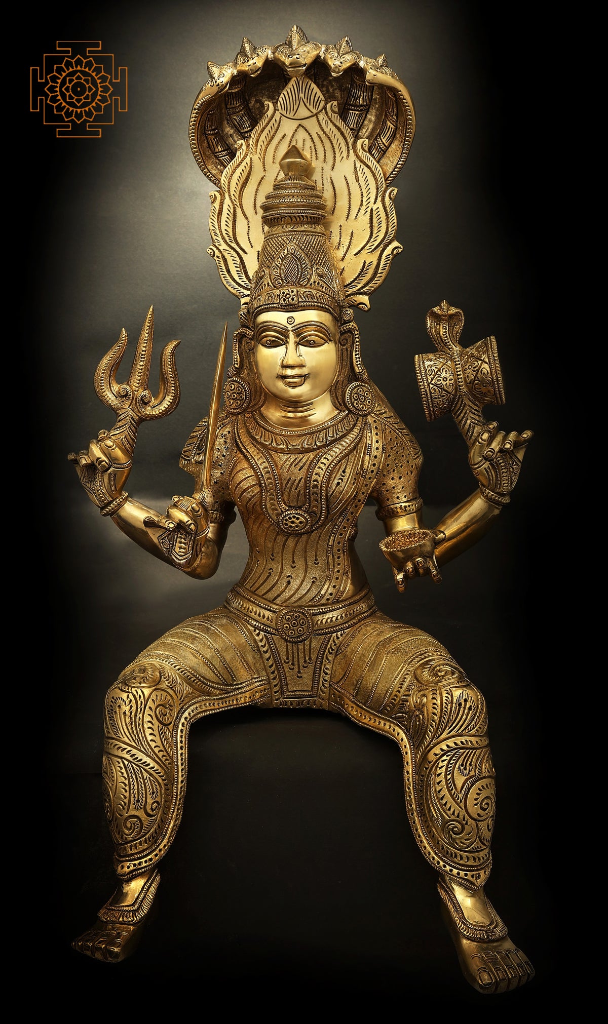 25" Goddess Mariamman Brass Statue - Hindu Deity Home Decor