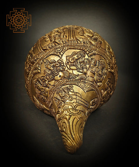 8" Brass Conch with Lord Ganesha Postures | Handmade | Made in India