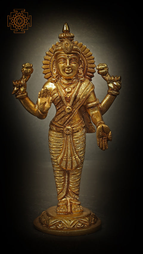 4" Standing Goddess Lakshmi In Brass | Handmade | Made In India