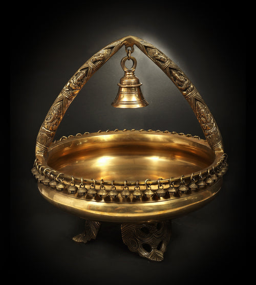 Designer Brass Urli with Auspicious Bell Home Decor