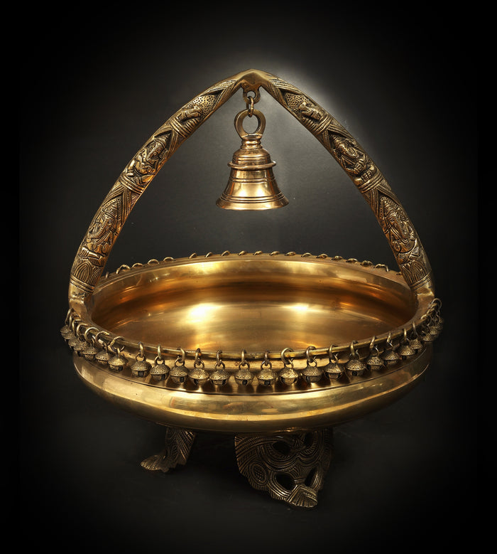 Designer Brass Urli with Auspicious Bell Home Decor