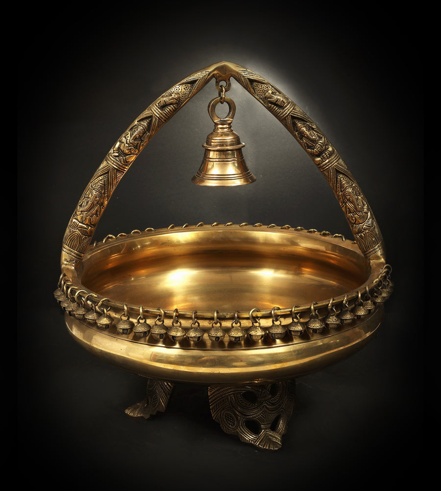 Designer Brass Urli with Auspicious Bell Home Decor