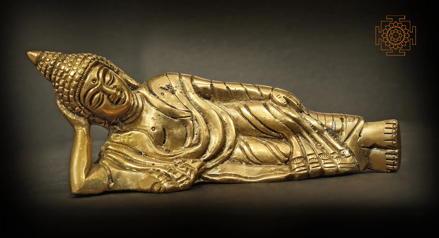 6" Mahaparinirvana Buddha Handmade Brass Statue