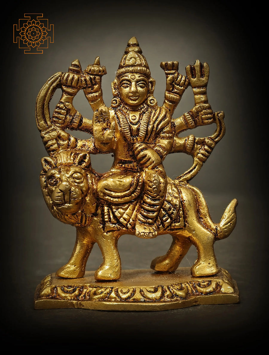 2" Goddess Durga Handmade Brass Idol for Pooja