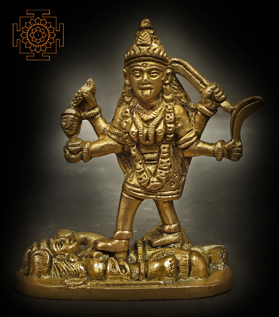 3" Handmade Brass Goddess Kali Idol for Pooja
