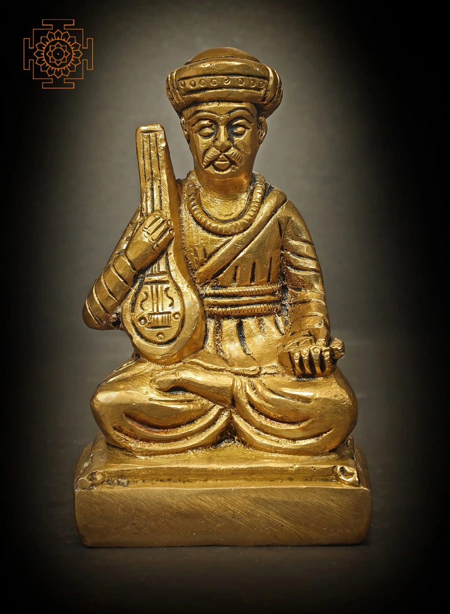 4" Sant Tukaram Brass Statue Handmade