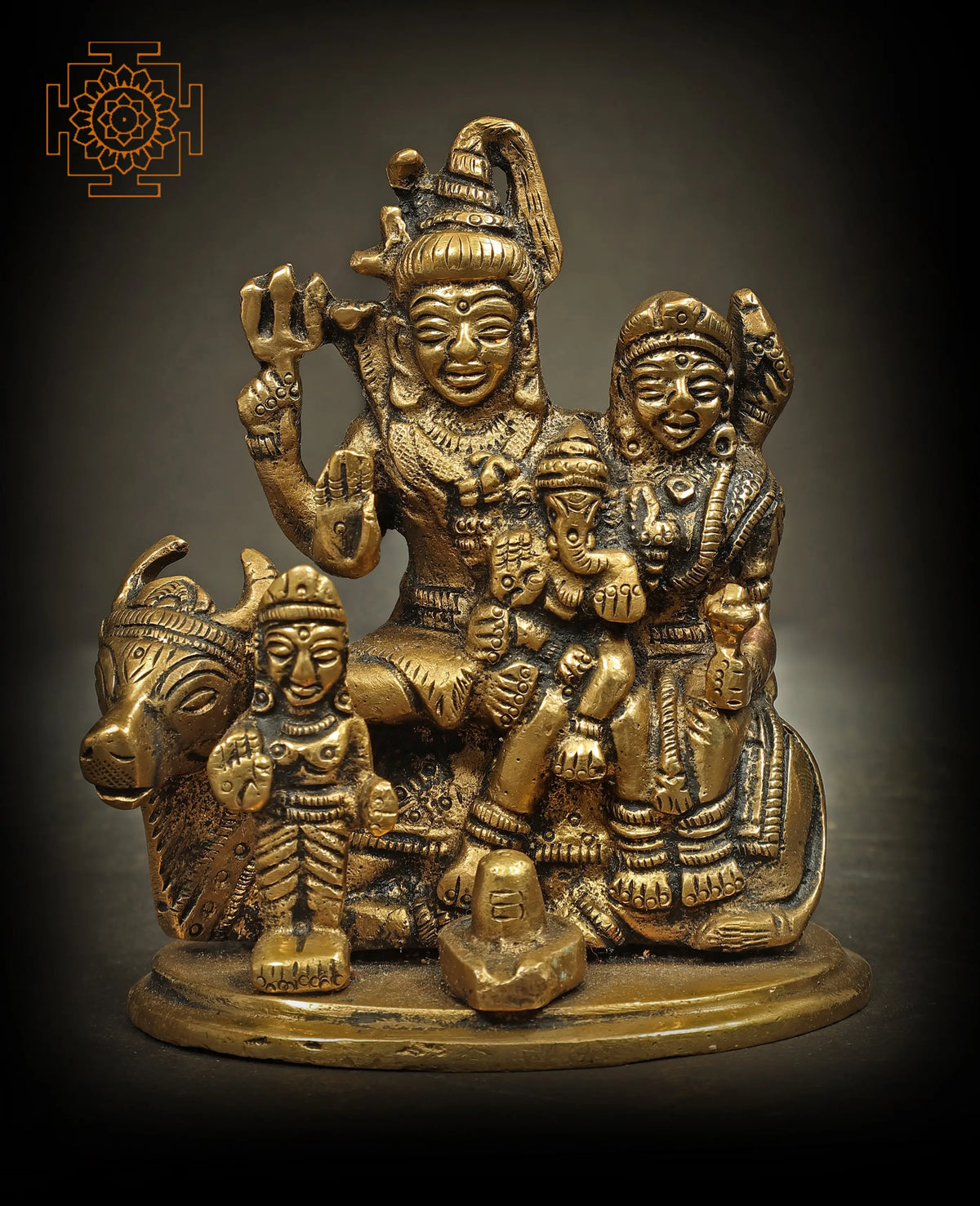 3" Small Size Shiva Parivar Idol with Nandi and Shiva Linga In Brass | Handmade