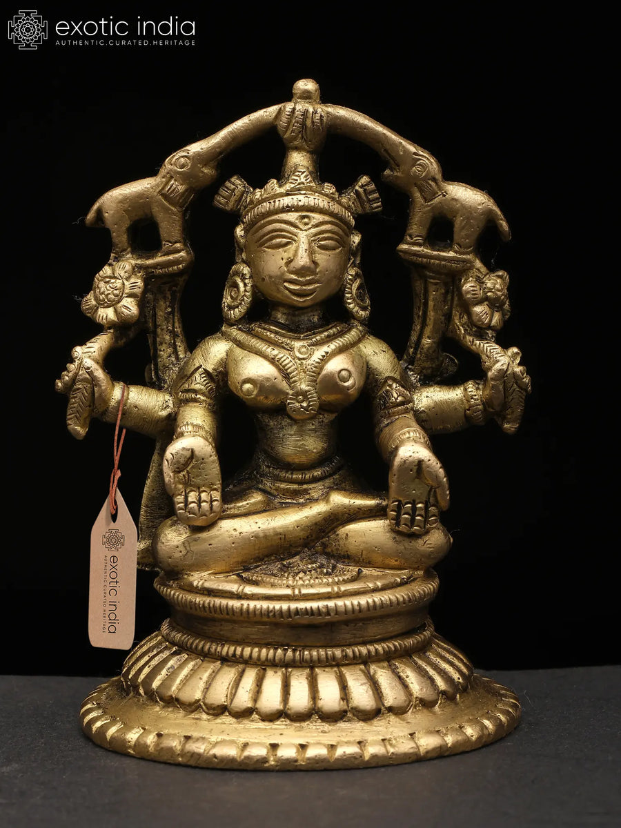 3" Handmade Chaturbhuja Gajalakshmi Brass Idol for Pooja