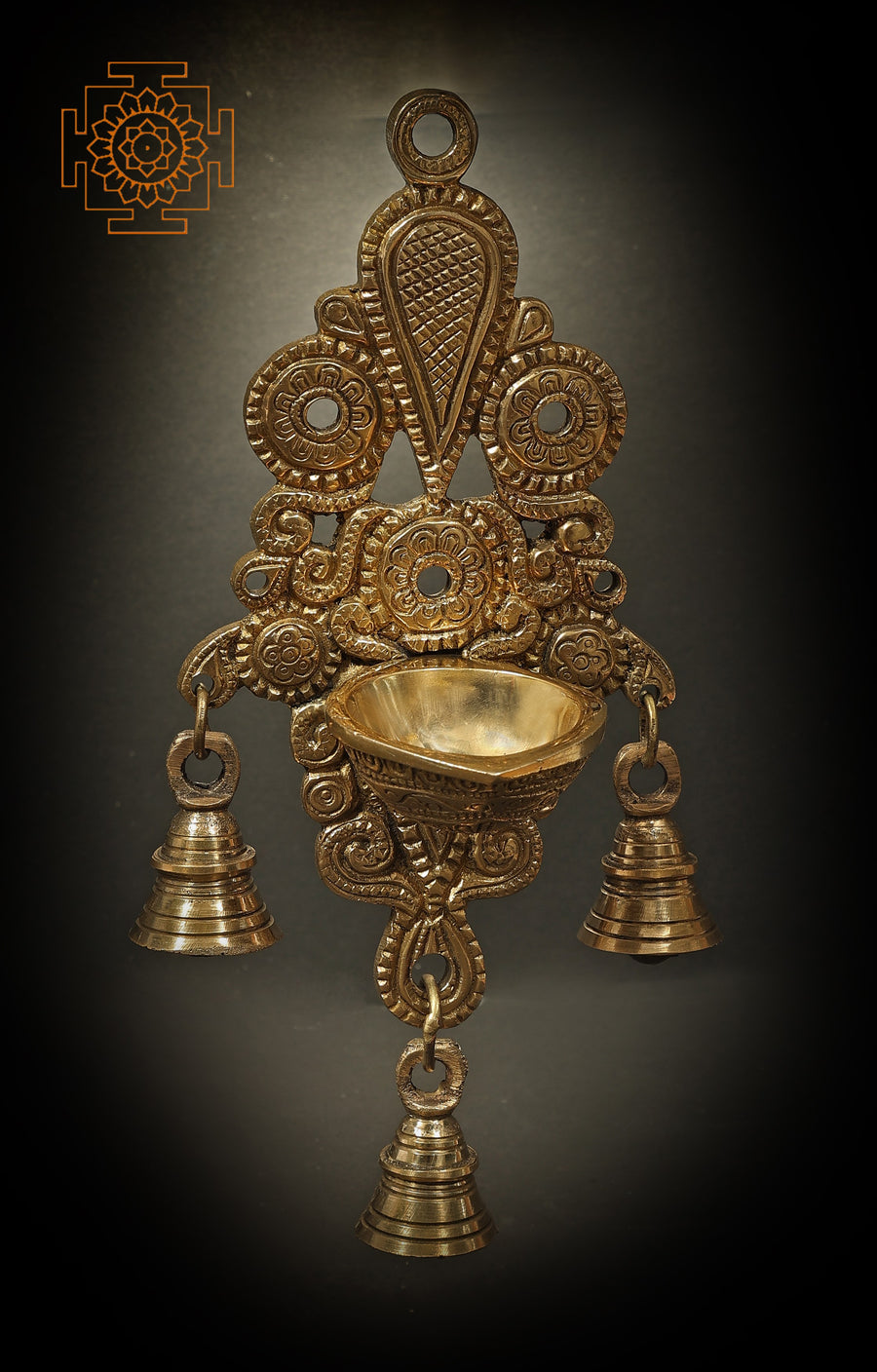 8" Brass Diya Wall Hanging with Bells for Home Decor