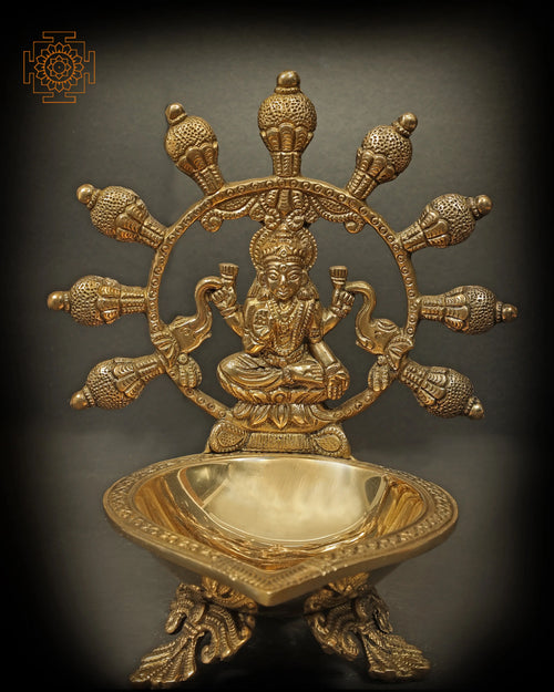 8" Brass Goddess Gajalakshmi Diya Statue Handmade