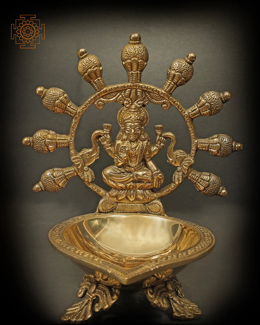 8" Brass Goddess Gajalakshmi Diya Statue Handmade