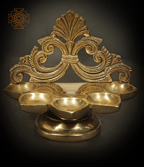 4" Five Wick Brass Diya for Pooja