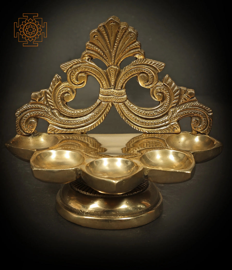 4" Five Wick Brass Diya for Pooja
