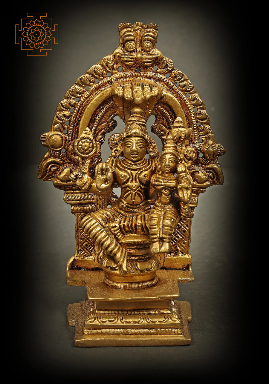 5" Lord Vishnu with Lakshmi Handmade Brass Statue