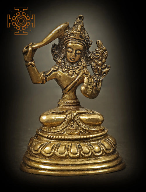 3" Small Manjushri Handmade Brass Statue