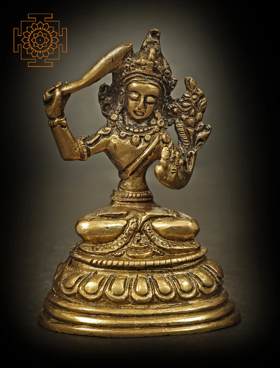 3" Small Manjushri Handmade Brass Statue