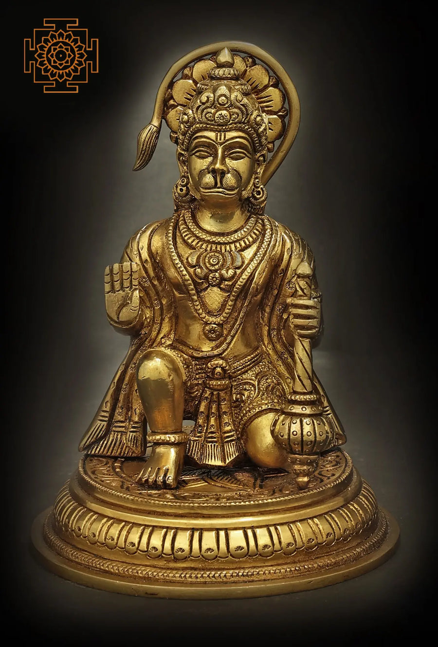 7" Handmade Lord Hanuman Seated Brass Statue Abhay Mudra