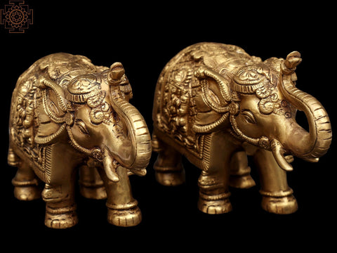 8" Auspicious Gaja Elephant Pair with Lakshmi Ganesha Figures in Brass | Handmade | Made in India