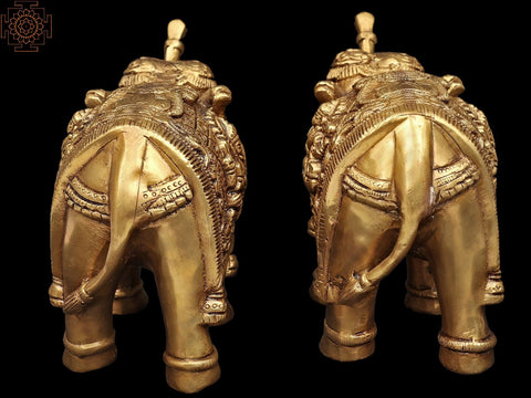 8" Auspicious Gaja Elephant Pair with Lakshmi Ganesha Figures in Brass | Handmade | Made in India