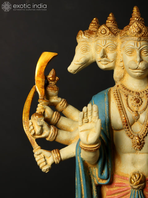 14" Brass Standing Panchamukhi Hanuman Idol with Ten Arms | Handmade | Made in India