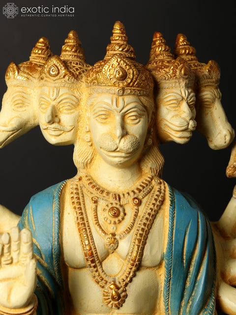 14" Brass Standing Panchamukhi Hanuman Idol with Ten Arms | Handmade | Made in India
