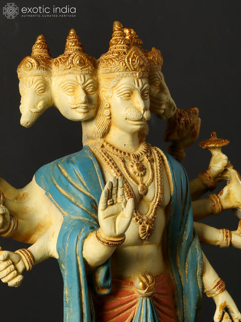 14" Brass Standing Panchamukhi Hanuman Idol with Ten Arms | Handmade | Made in India