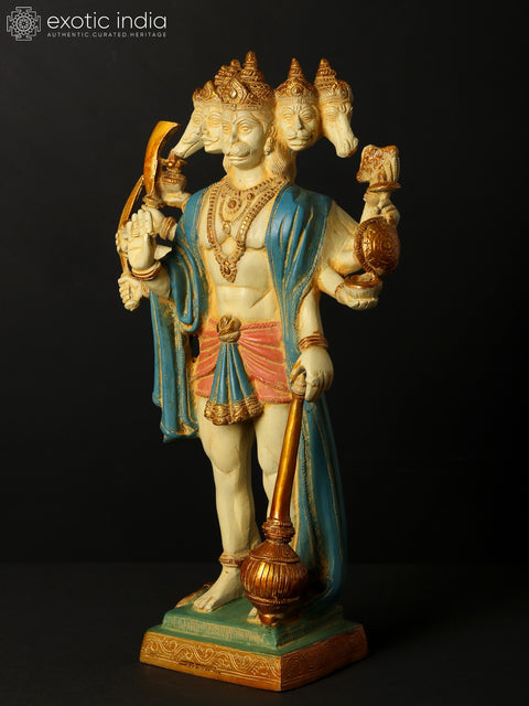 14" Brass Standing Panchamukhi Hanuman Idol with Ten Arms | Handmade | Made in India