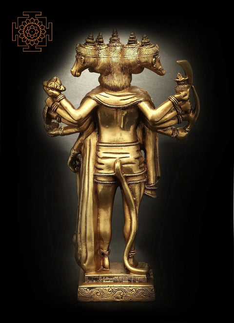 14" Brass Standing Panchamukhi Hanuman Idol with Ten Arms | Handmade | Made in India
