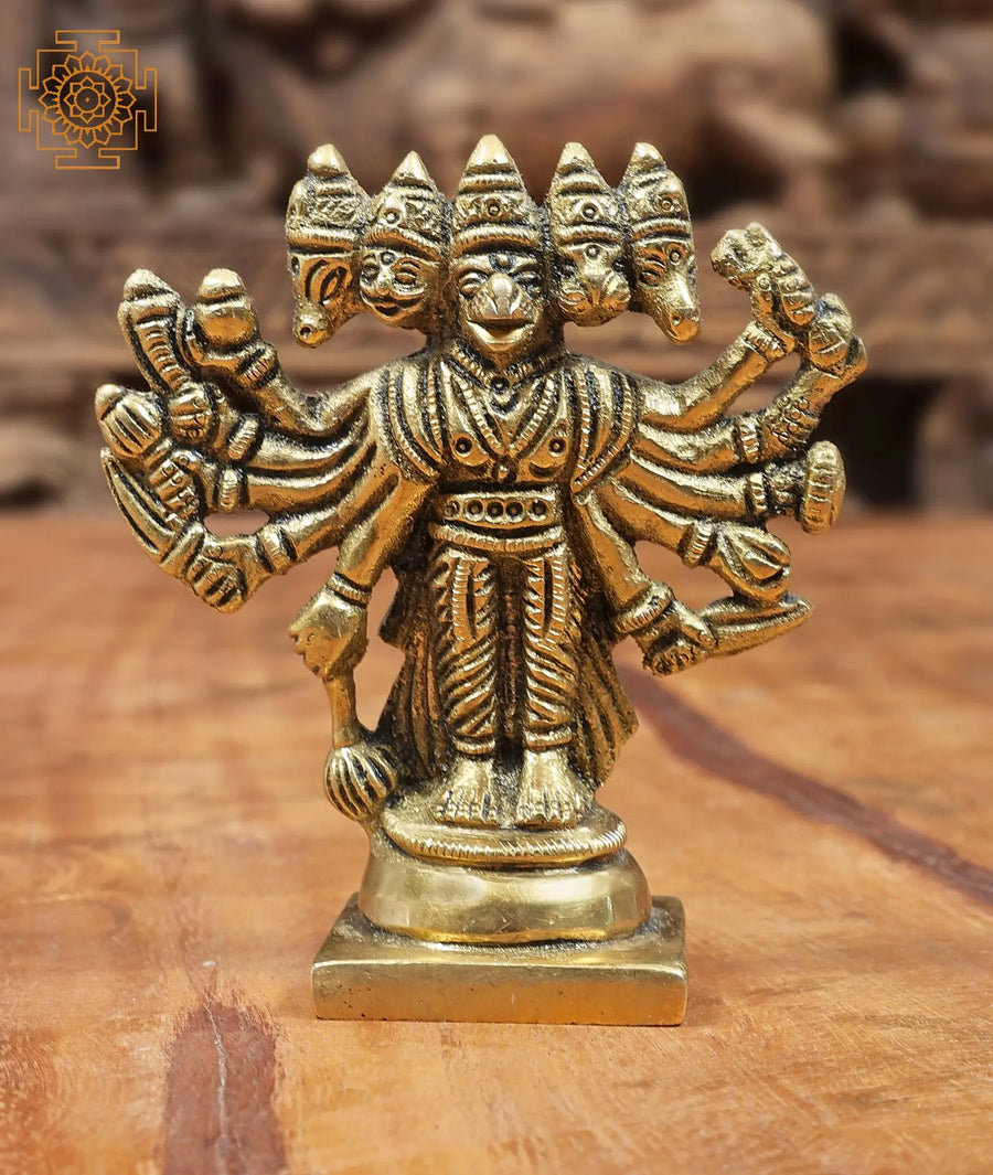 3" Small Panchamukhi Hanuman Brass Statue Handmade