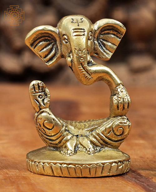 2" Small Handmade Ganesha Brass Idol for Home Pooja