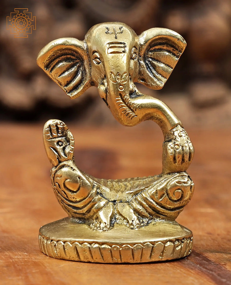2" Small Handmade Ganesha Brass Idol for Home Pooja
