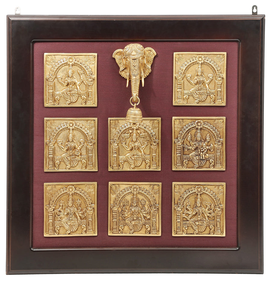 30" Ashtalakshmi Brass Wall Panel with Ganesha for Home Pooja Decor