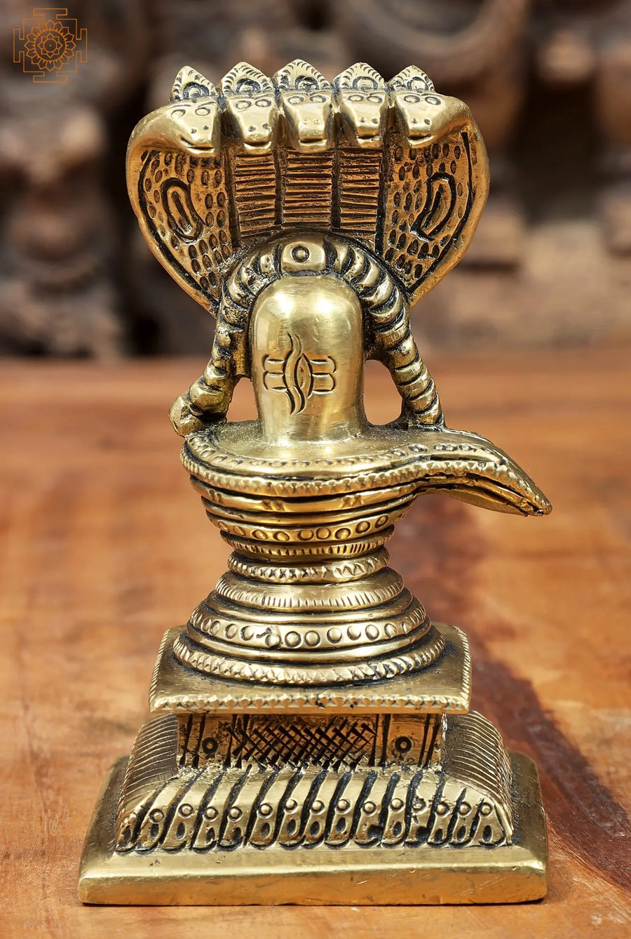 4" Shiva Linga with Five Hooded Serpent Brass Statue Handmade