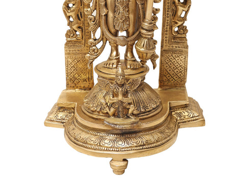 40" Standing Vishnu-Lakshmi Brass Idol with Wooden Wall-Hanging Temple - Handmade, Made in India