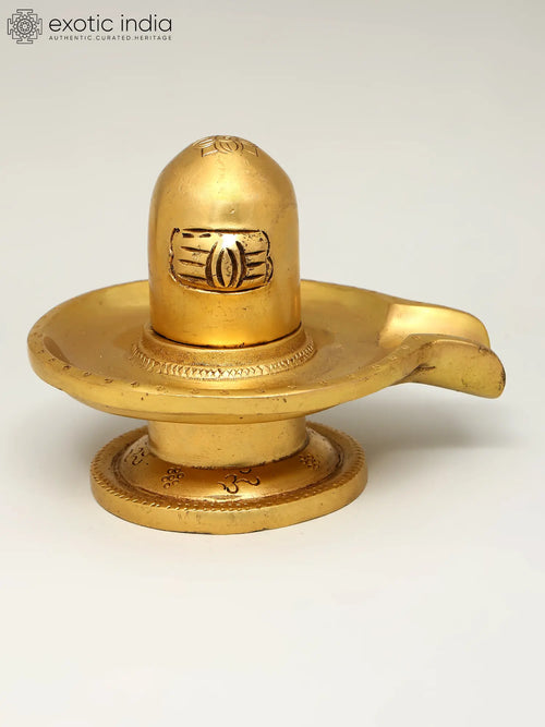 4" Brass Shiva Linga Idol with OM Carving for Pooja