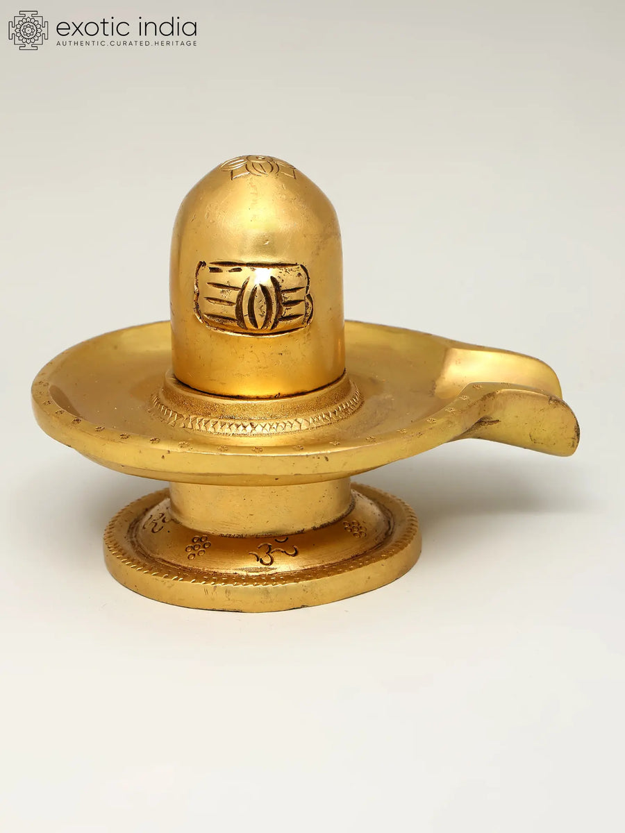 4" Brass Shiva Linga Idol with OM Carving for Pooja