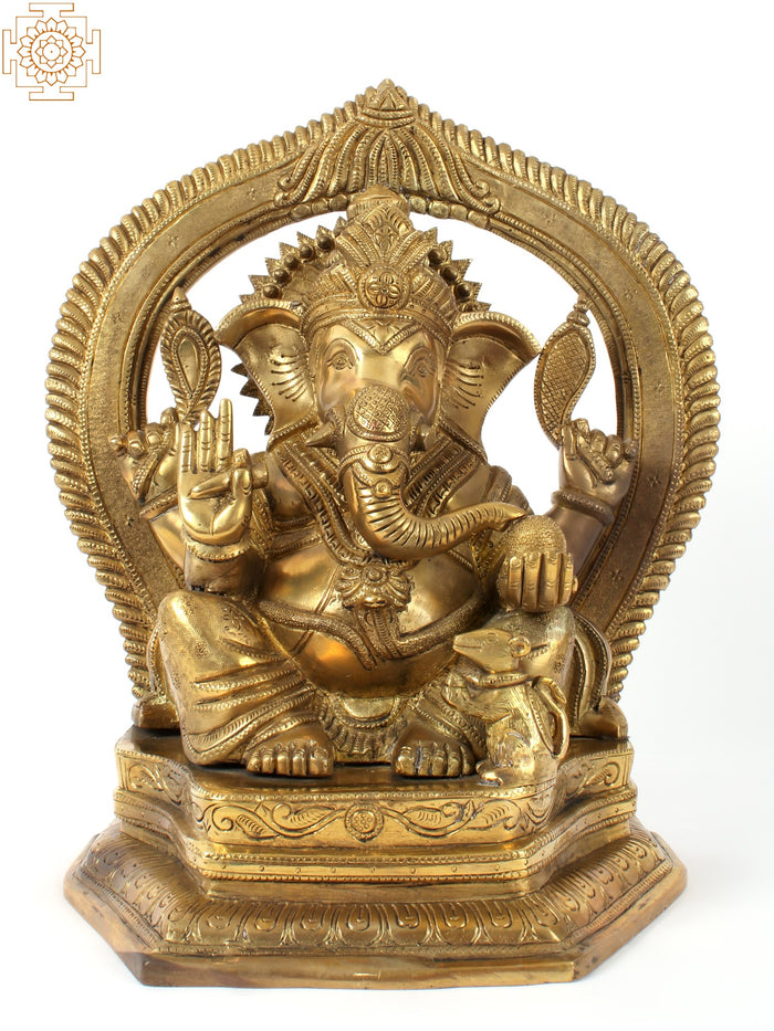 12" King Ganesha Brass Idol for Pooja Handcrafted