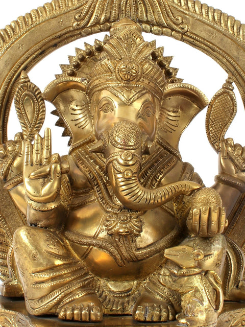12" Royal Grandeur of King Ganesha in Brass | Indian Handcrafted Idol
