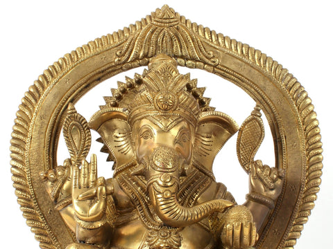 12" Royal Grandeur of King Ganesha in Brass | Indian Handcrafted Idol