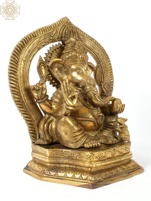 12" Royal Grandeur of King Ganesha in Brass | Indian Handcrafted Idol