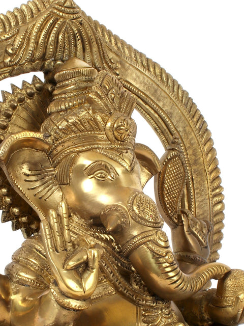 12" Royal Grandeur of King Ganesha in Brass | Indian Handcrafted Idol