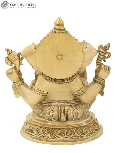 8" Blessing Ganesha Seated on Ashta-Ganesha Base | Handmade Brass Statue