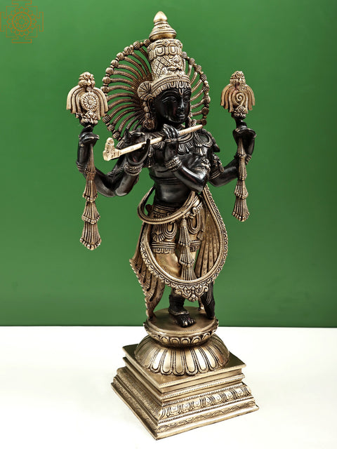 24" Brass Fluting Krishna Statue in His Glorious Avatar | Indian Handcrafted Idol